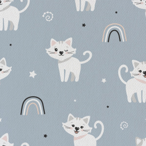 TKANINA POLIESTROWA - BIAŁE KOTKI, KOTECZKI