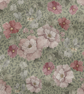 TKANINA POLIESTROWA - ROMANTYCZNE KWIATY NA ZIELENI