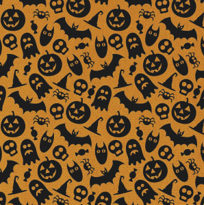 TKANINA POLIESTROWA - HALLOWEEN - DUSZKI, DYNIE I NIETOPERZE